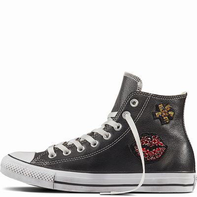 Converse Chuck Taylor All Star Leather High Tops Mens - Black/White/Black Shoes (328WSNQC)